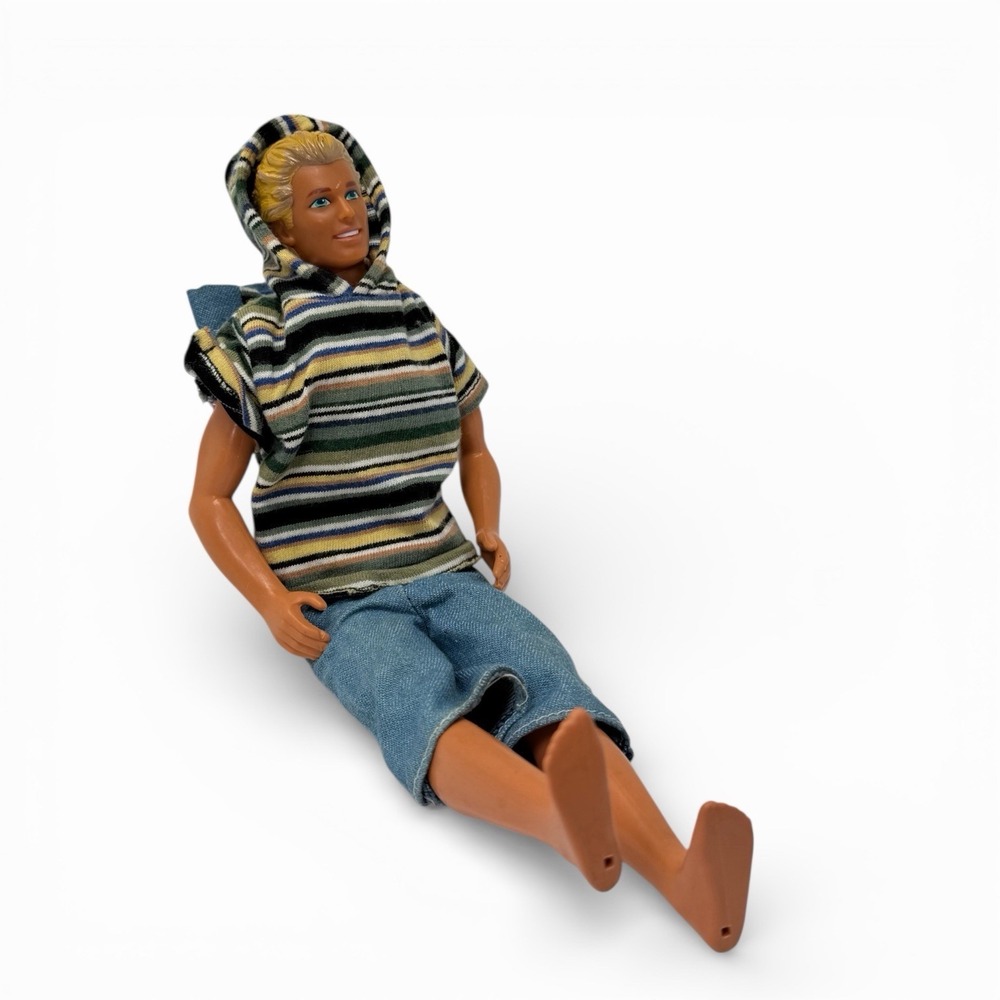 Vintage 1968 Mattel Ken Doll Striped Hoodie and Denim Shorts